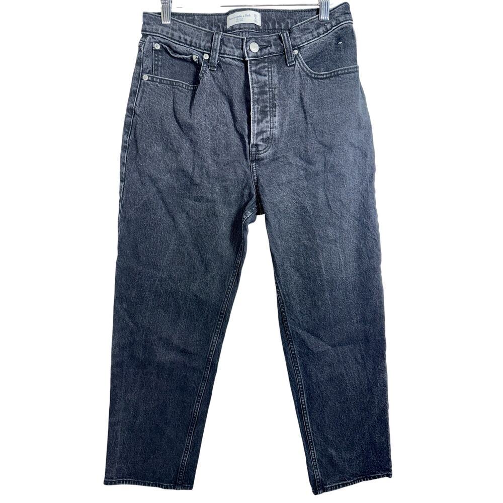 Abercrombie & Fitch Dad High Rise Black Denim Relaxed Straight Leg Jeans Sz 28 6